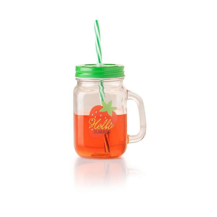 Caneca com Palhinha 450ml Verde Morango-Kasa-Home Story