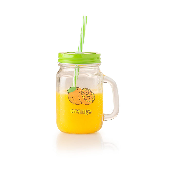Caneca com Palhinha 450ml Verde Laranja-Kasa-Home Story