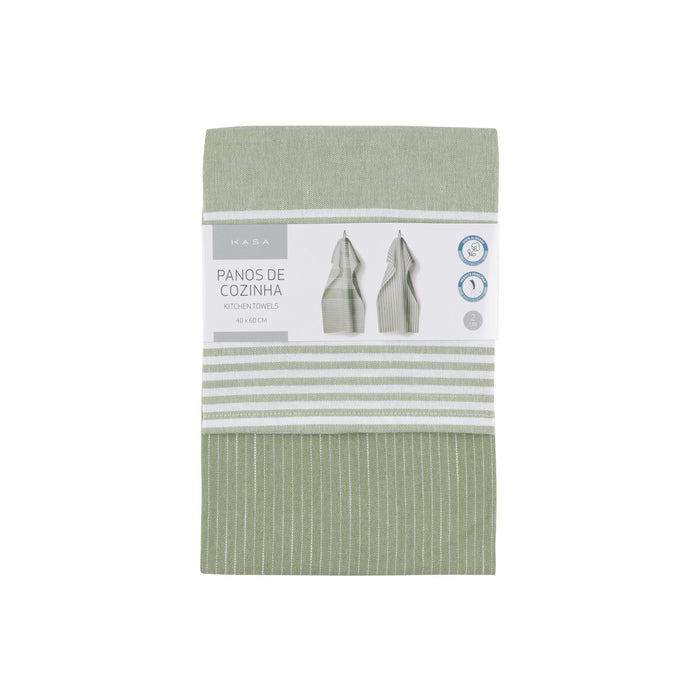 Conjunto 2 Panos Cozinha 40x60cm Verde Riscas-Kasa-Home Story