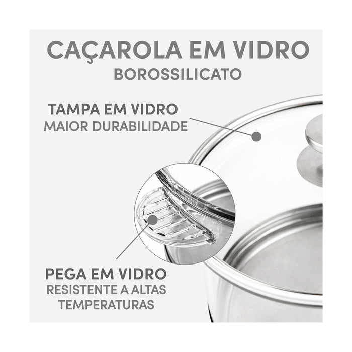 Caçarola Borossilicato 20cm Indução Total-Kasa-Home Story