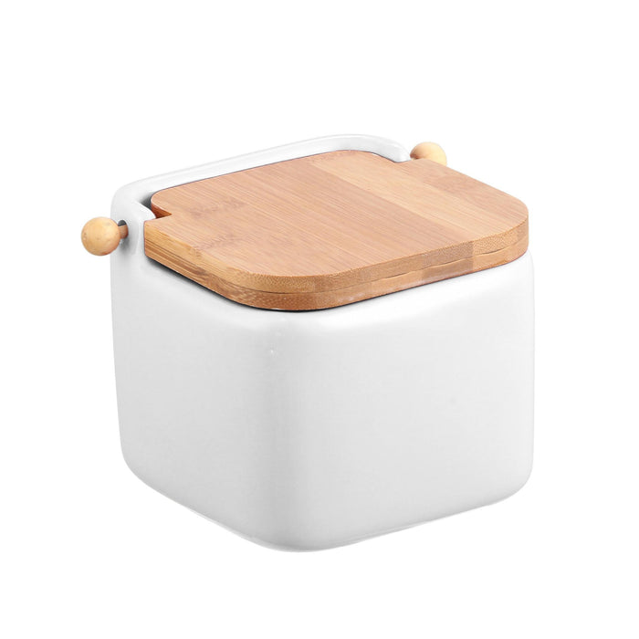 Saleiro Cerâmica e Bambu Branco-Kasa-Home Story