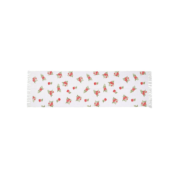 Passadeira 60x200cm Cru com Flores Rosa