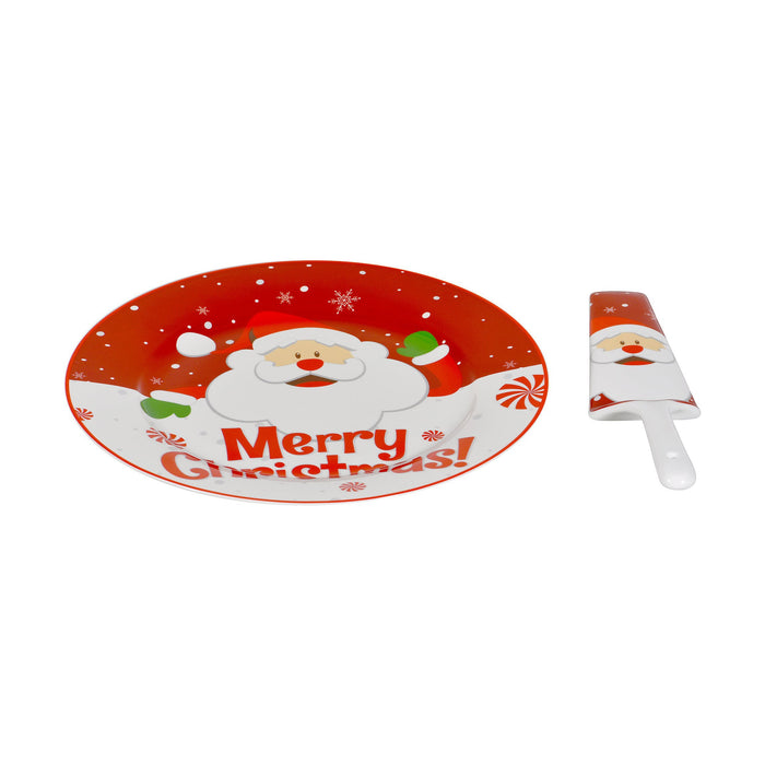 Prato Bolo 27cm com Espátula Pai Natal