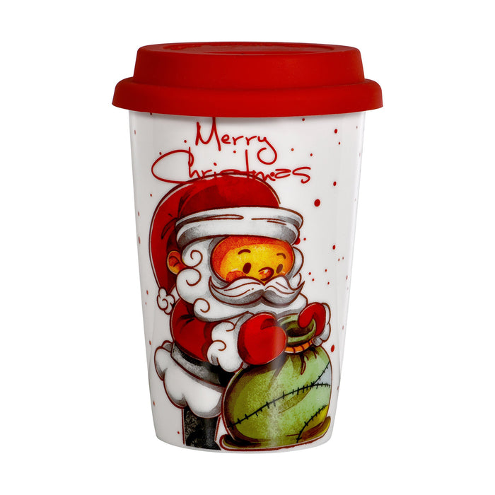 Copo com Tampa Silicone 340ml Pai Natal com Saco