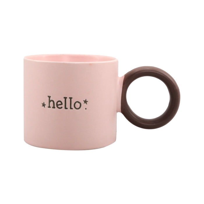 Caneca Rosa 370ml Hello com Asa Castanha