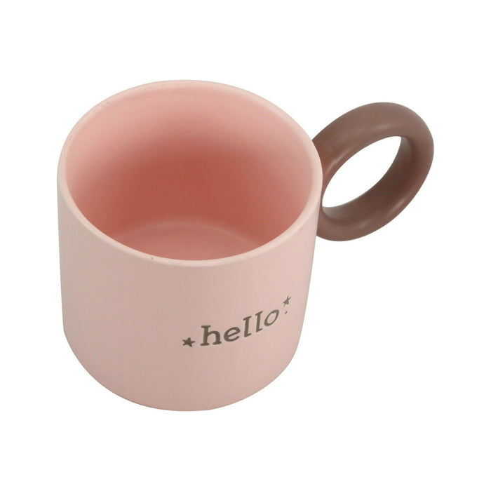 Caneca Rosa 370ml Hello com Asa Castanha