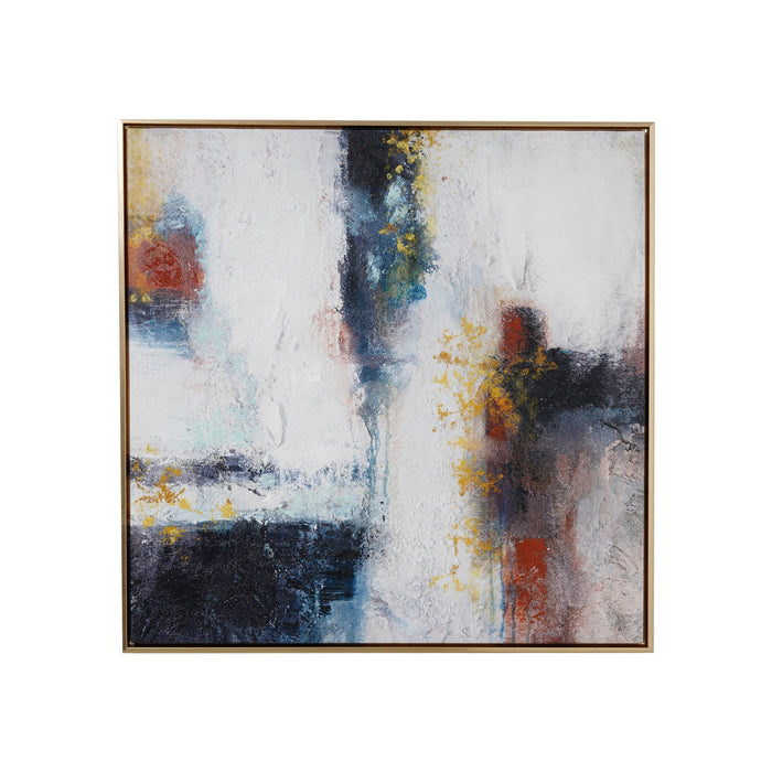 Quadro a Óleo 73x73cm Abstrato Branco e Azul