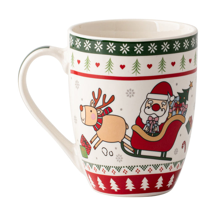 Caneca Pai Natal Trenó 340ml com Fundo Árvore