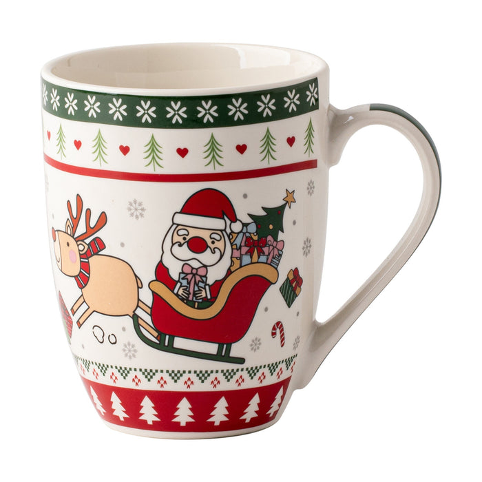 Caneca Pai Natal Trenó 340ml com Fundo Árvore