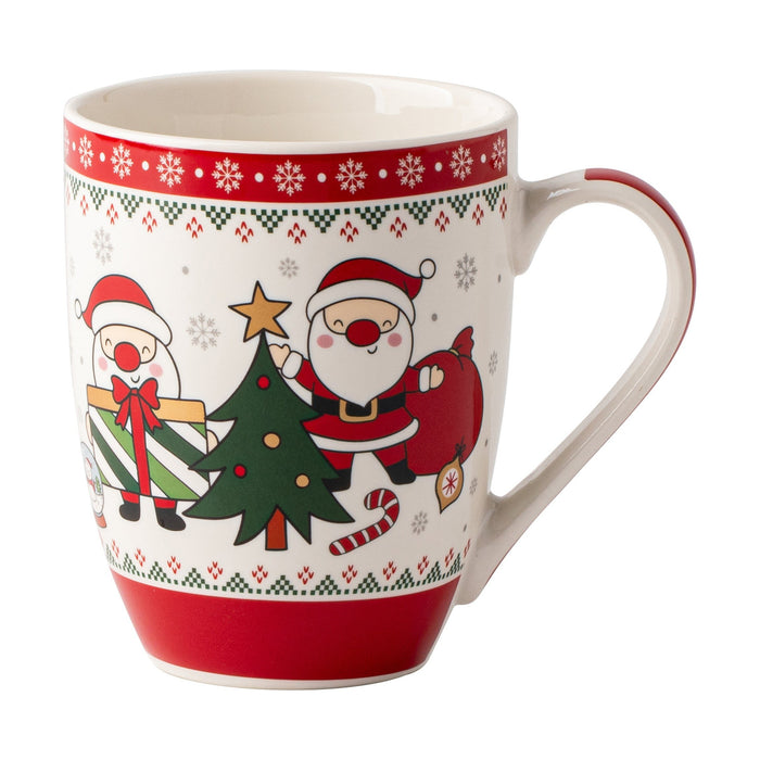 Caneca Pai Natal 340ml com Árvore com Fundo Vermelho