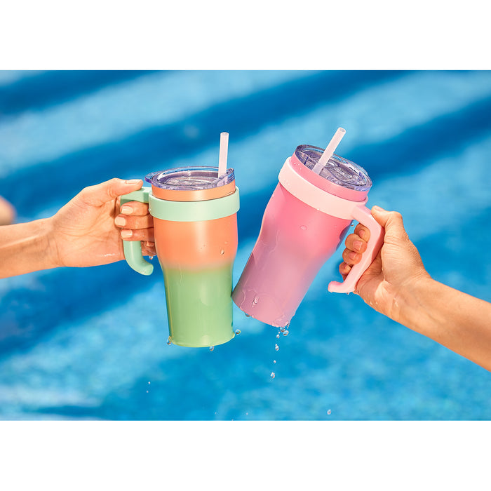 Caneca Térmica 600ml Aço Inoxidável Laranja e Verde-Kasa-Home Story