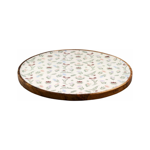 Prato Redondo Madeira 22cm Flores Branco-Kasa-Home Story