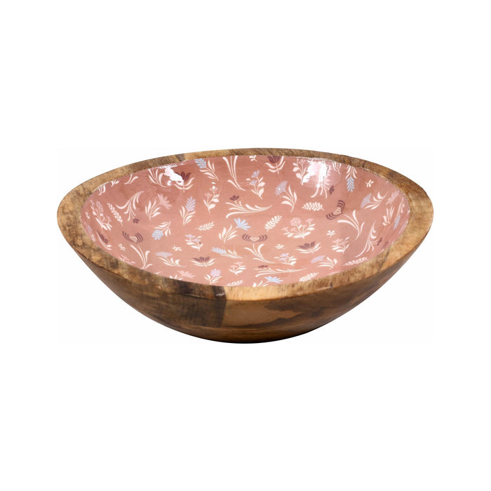 Taça Madeira 24cm Flores Rosa-Kasa-Home Story