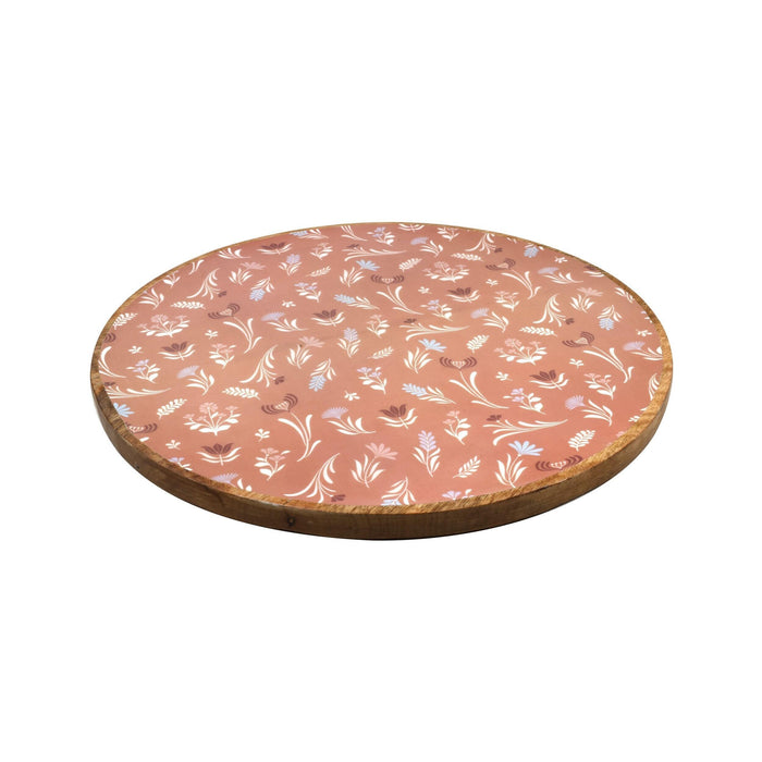 Prato Redondo Madeira 38cm Flores Rosa-Kasa-Home Story