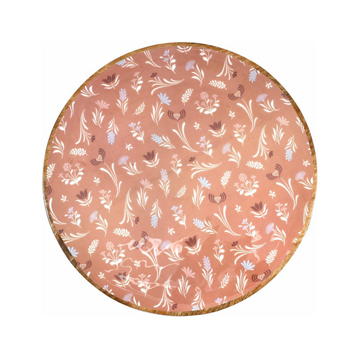 Prato Redondo Madeira 38cm Flores Rosa-Kasa-Home Story