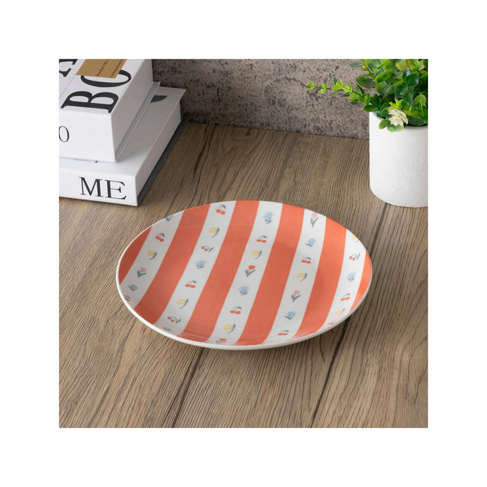 Prato 20,5cm Riscas Laranja com Flores-Kasa-Home Story
