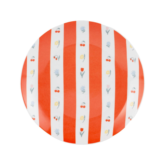 Prato 20,5cm Riscas Laranja com Flores-Kasa-Home Story