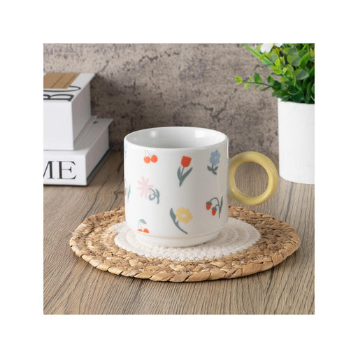 Caneca 320ml Flores Branca-Kasa-Home Story