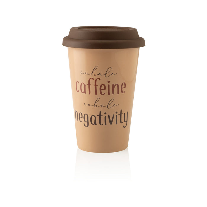 Copo com Tampa Silicone 400ml Caffeine Castanho-Kasa-Home Story