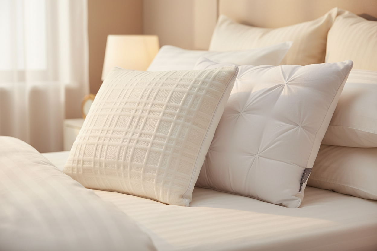 Close-up pillows on bed